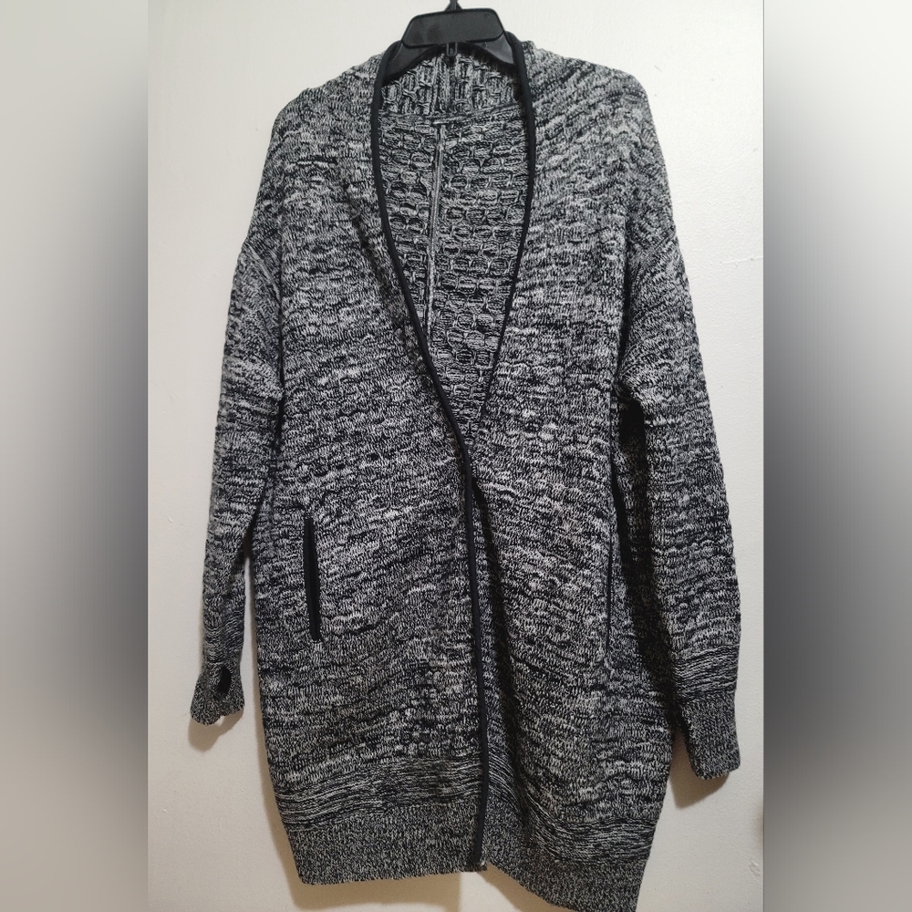 Lululemon Cardigan Womens S/XS Cardi All Day Black White Merino Wool Oversized